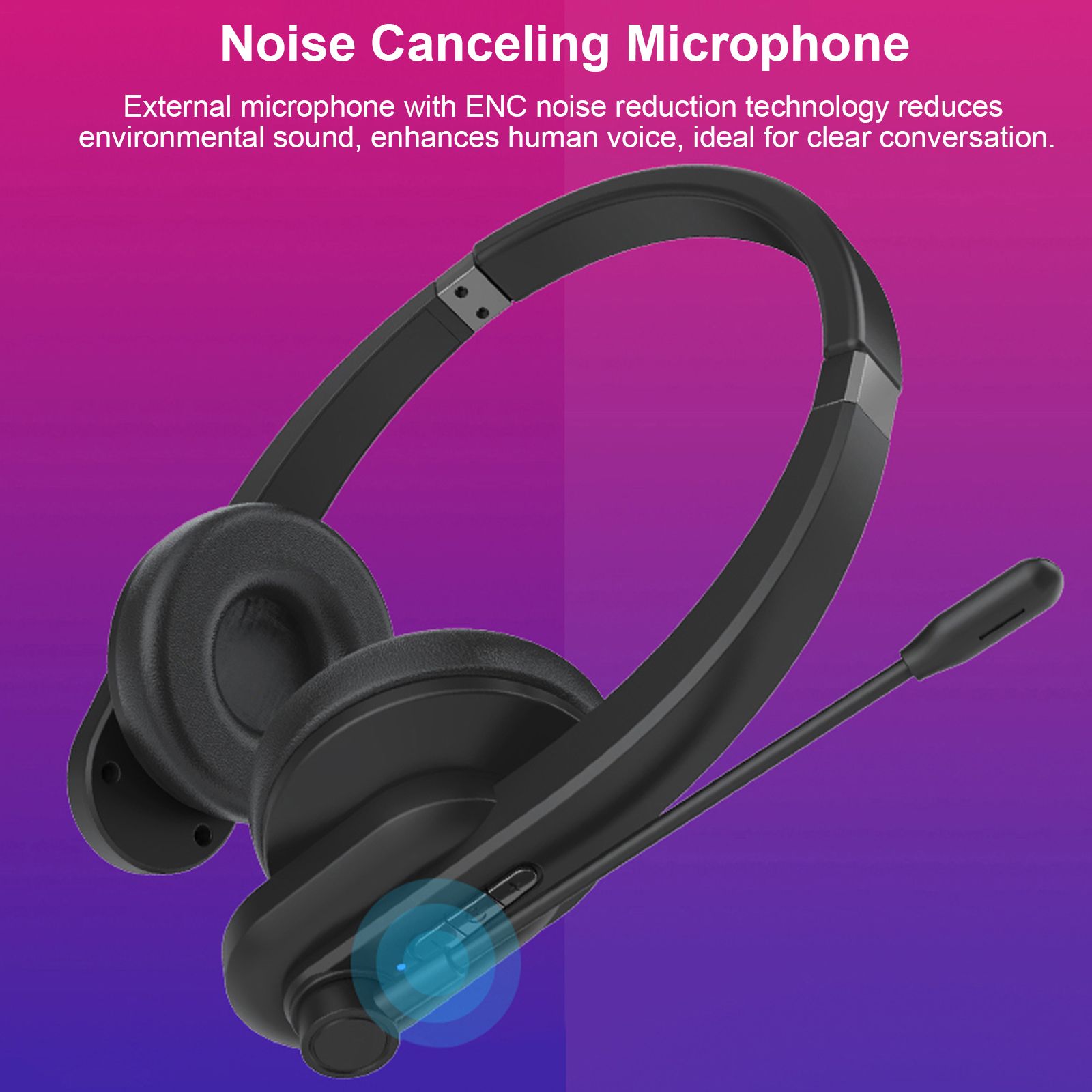 2.4GHz Wireless Headphones Call Center Earphone On Ear Headset with ENC Noise Reduction Microphone Adjustable Headband Volume Control