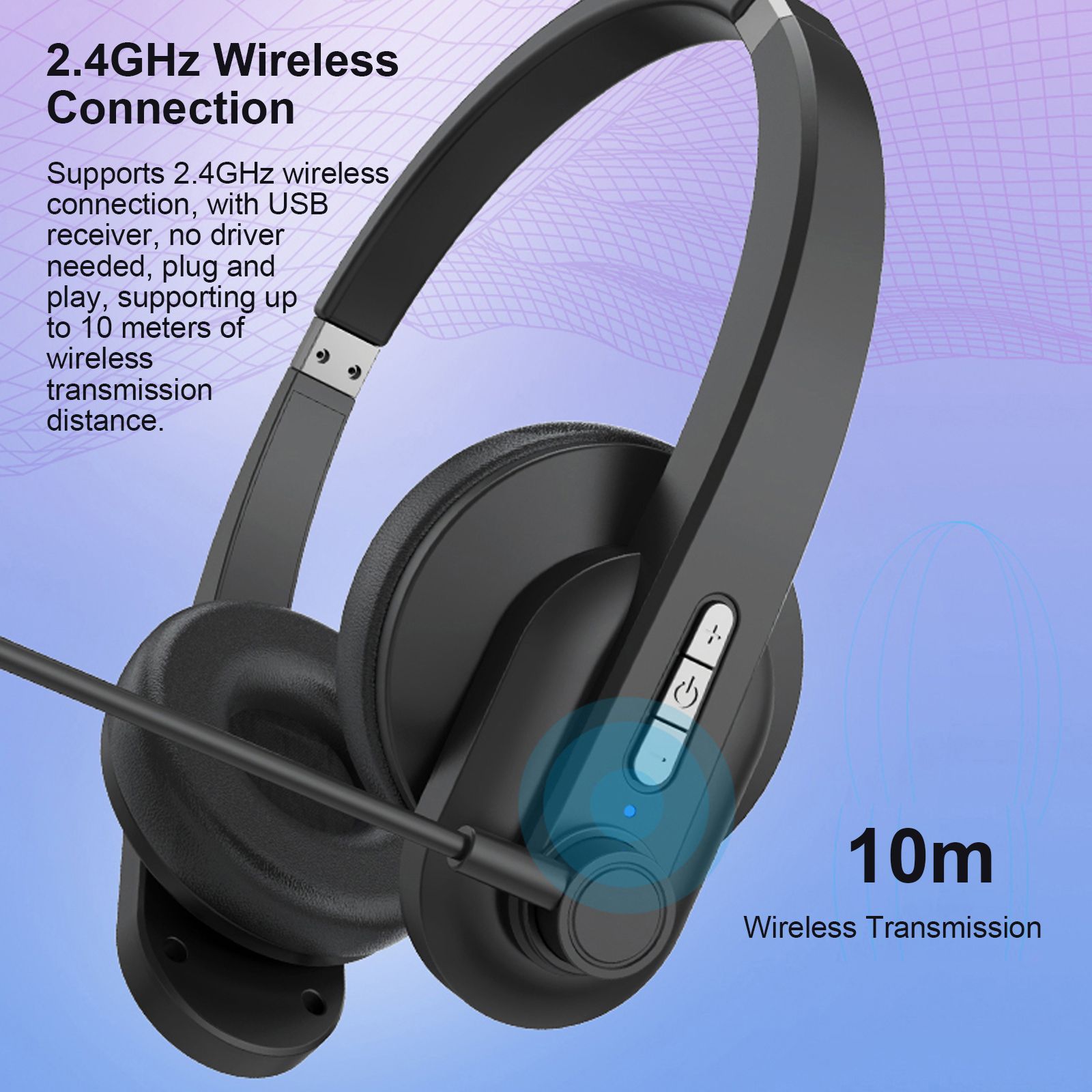 2.4GHz Wireless Headphones Call Center Earphone On Ear Headset with ENC Noise Reduction Microphone Adjustable Headband Volume Control
