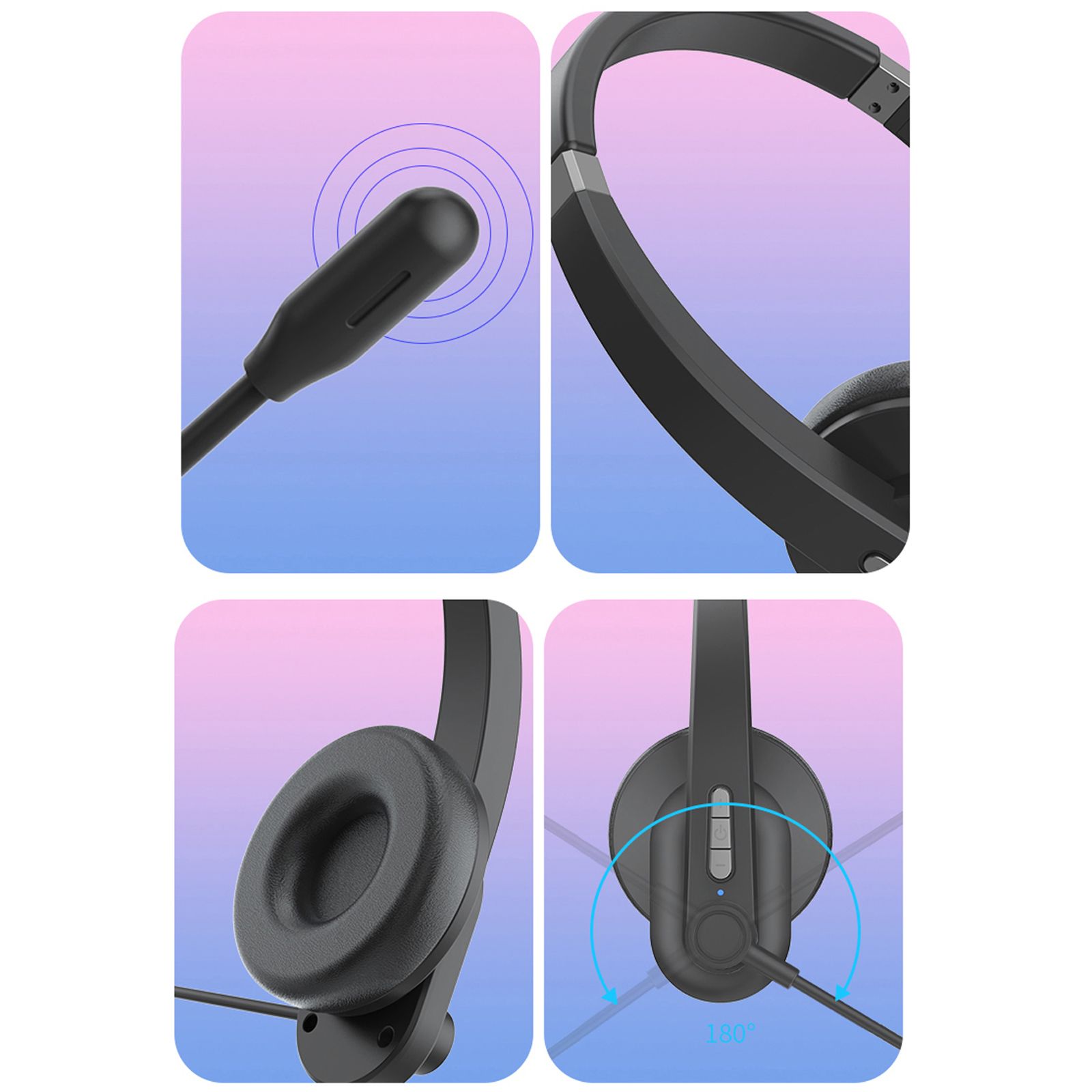 2.4GHz Wireless Headphones Call Center Earphone On Ear Headset with ENC Noise Reduction Microphone Adjustable Headband Volume Control