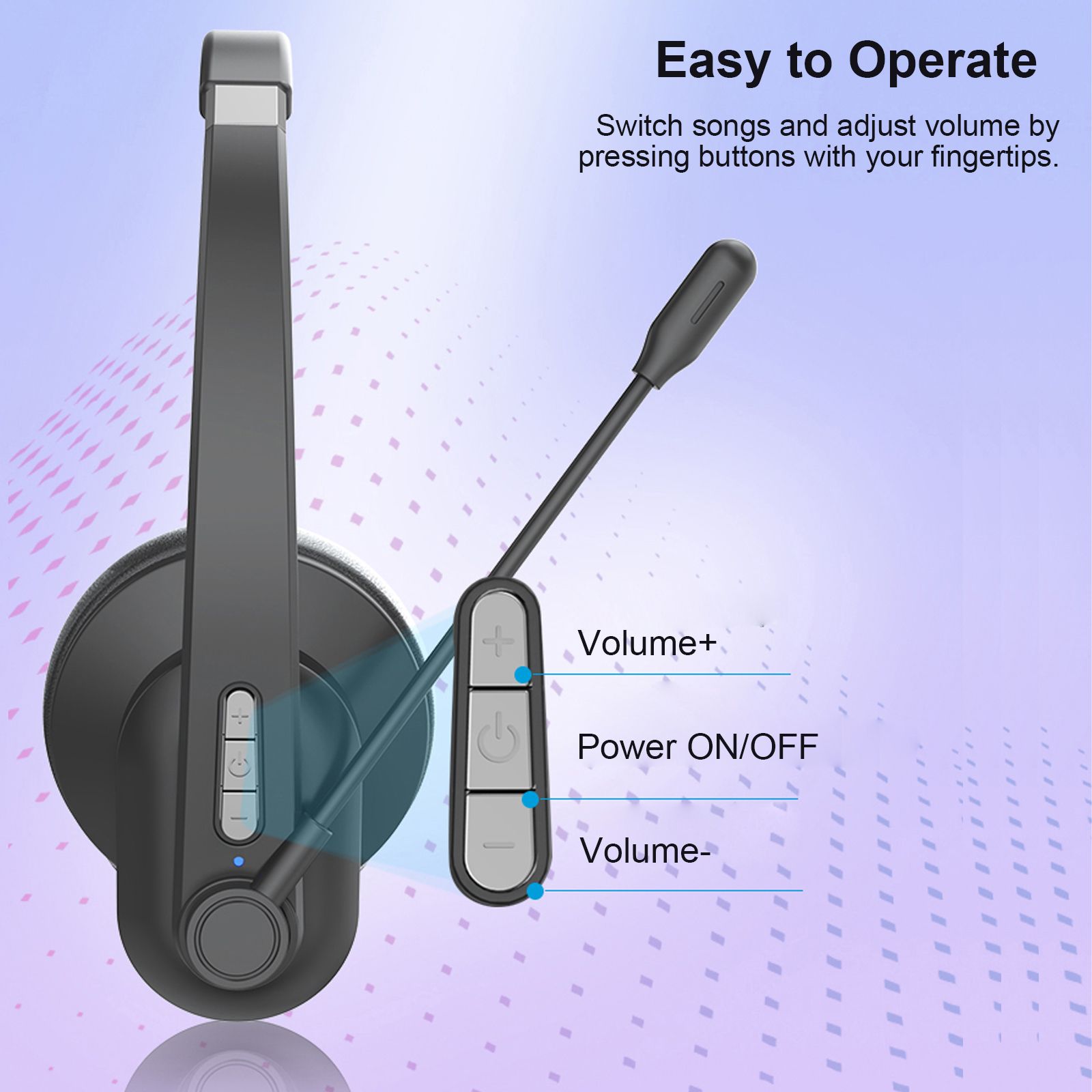 2.4GHz Wireless Headphones Call Center Earphone On Ear Headset with ENC Noise Reduction Microphone Adjustable Headband Volume Control