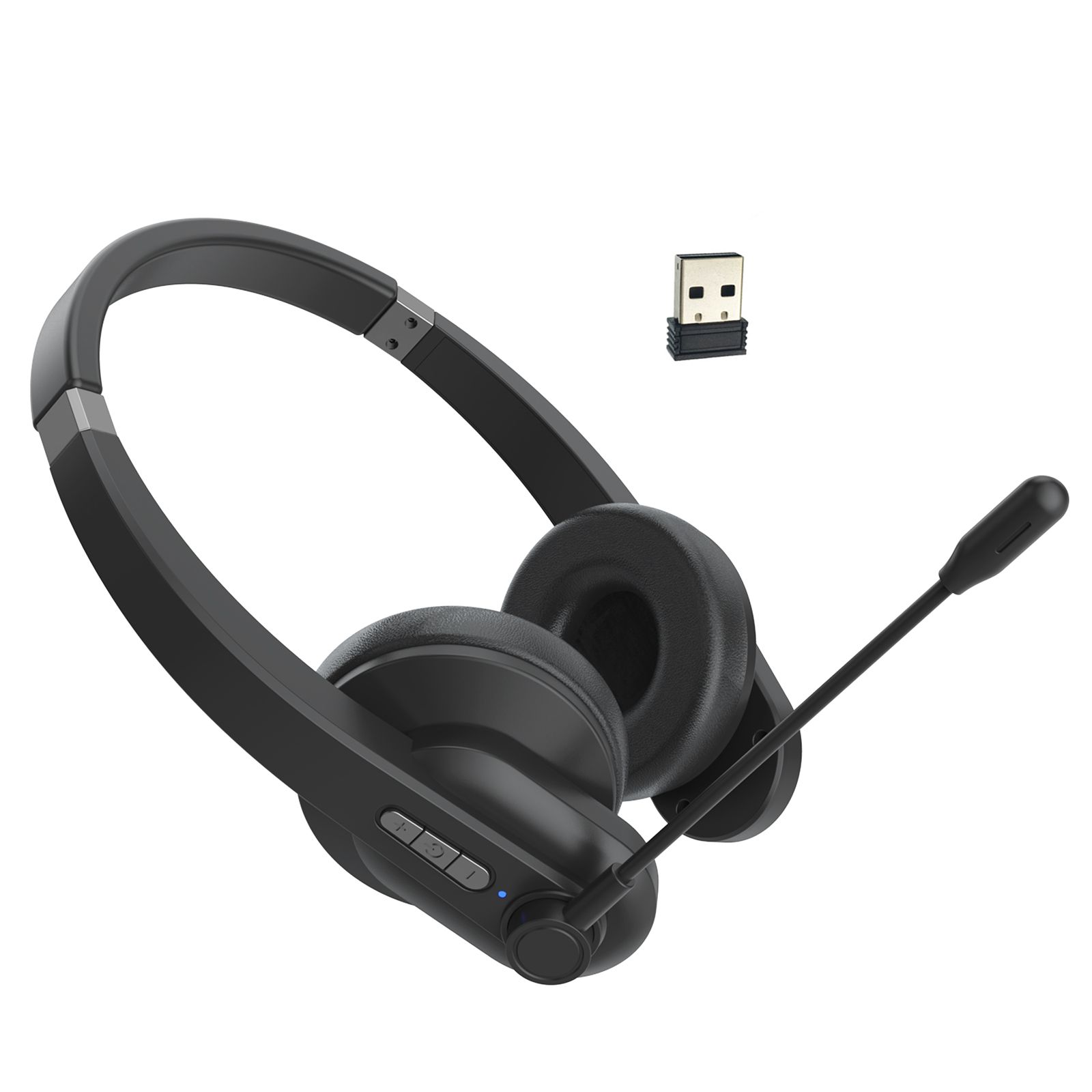 2.4GHz Wireless Headphones Call Center Earphone On Ear Headset with ENC Noise Reduction Microphone Adjustable Headband Volume Control