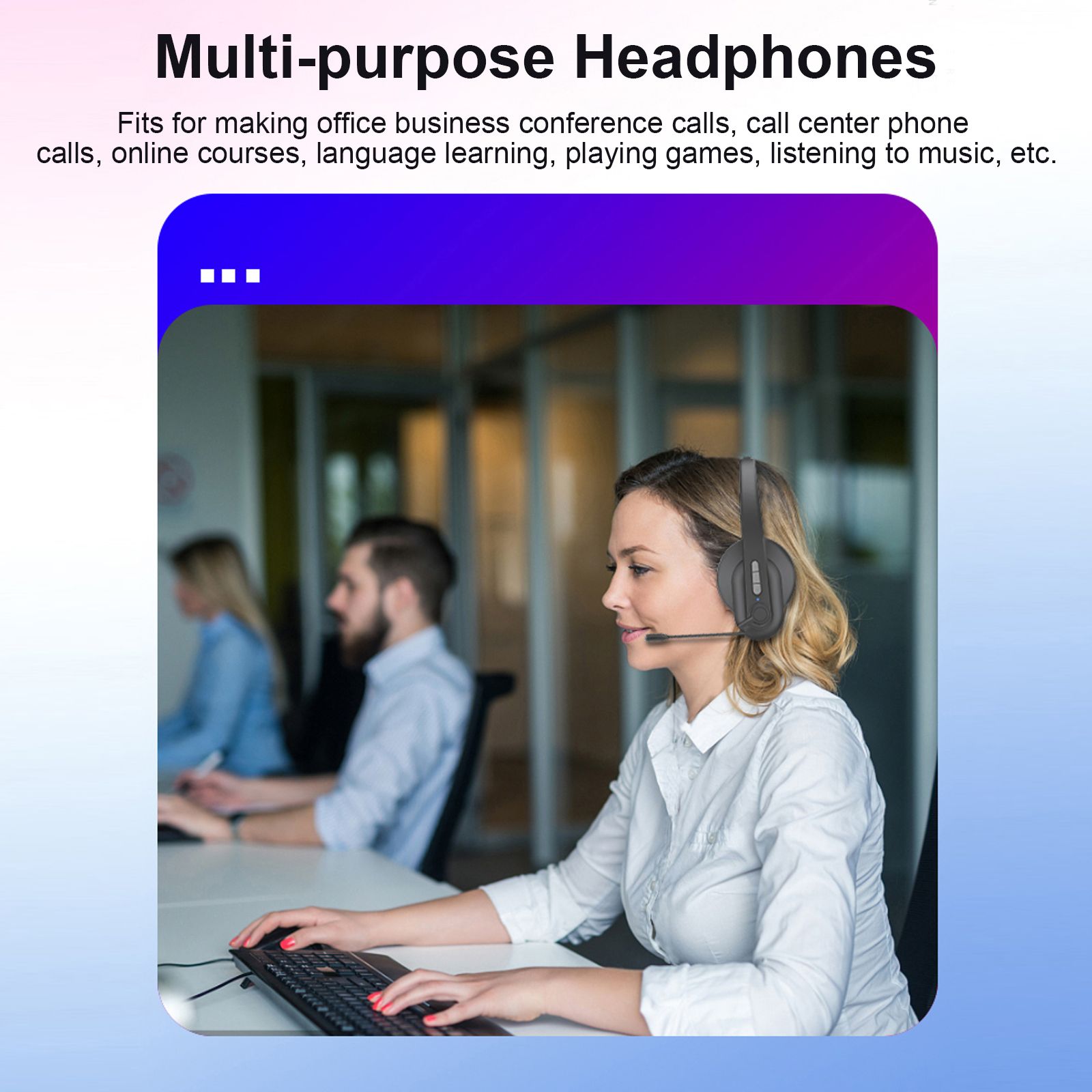 2.4GHz Wireless Headphones Call Center Earphone On Ear Headset with ENC Noise Reduction Microphone Adjustable Headband Volume Control