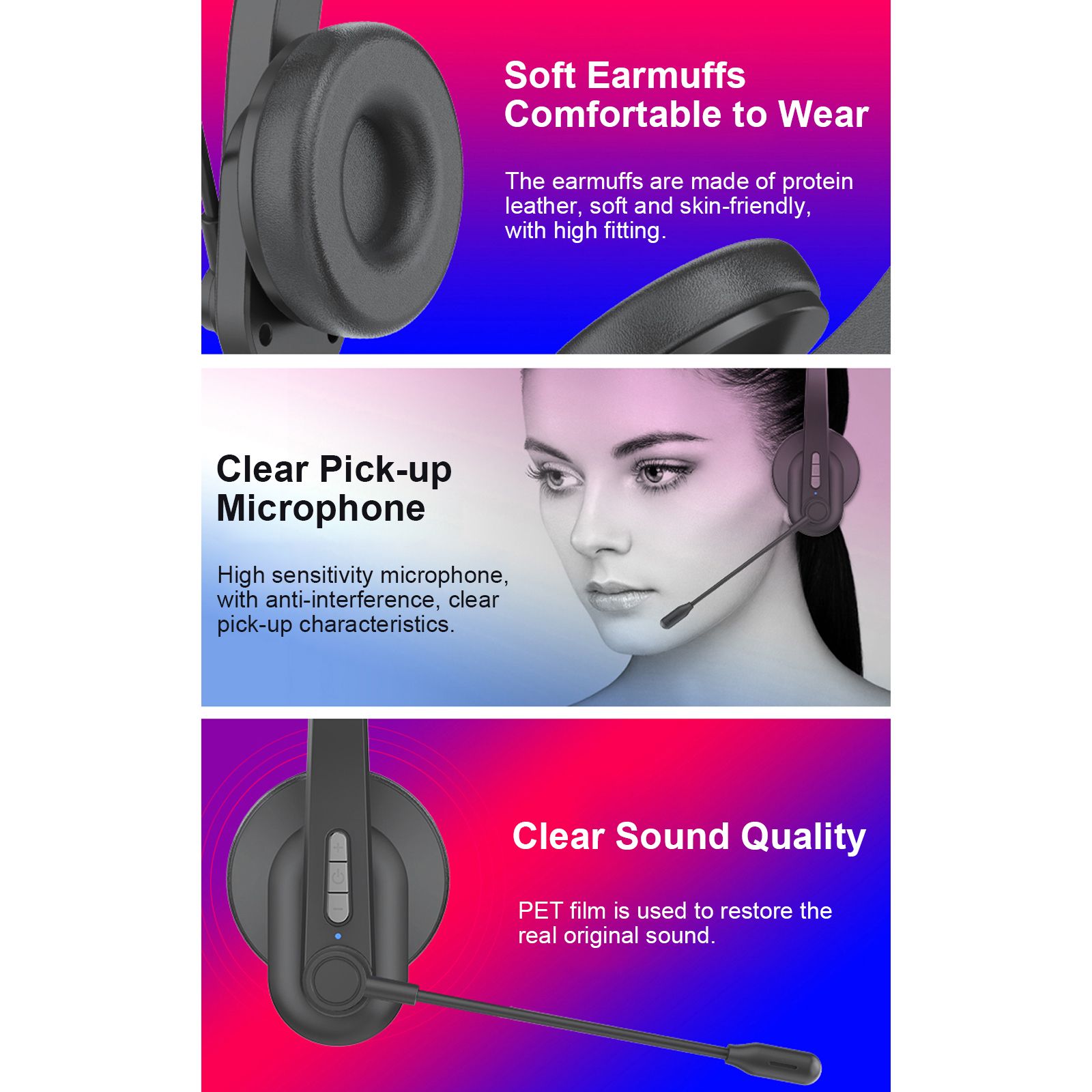 2.4GHz Wireless Headphones Call Center Earphone On Ear Headset with ENC Noise Reduction Microphone Adjustable Headband Volume Control