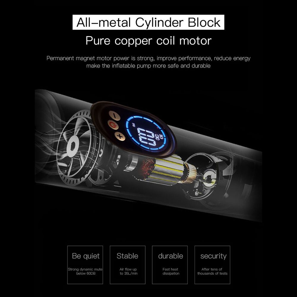 T068 Portable No-Wire Intelligent Inflator Pump Upgraded High Definition Large Screen Flashlight Inflator Pump