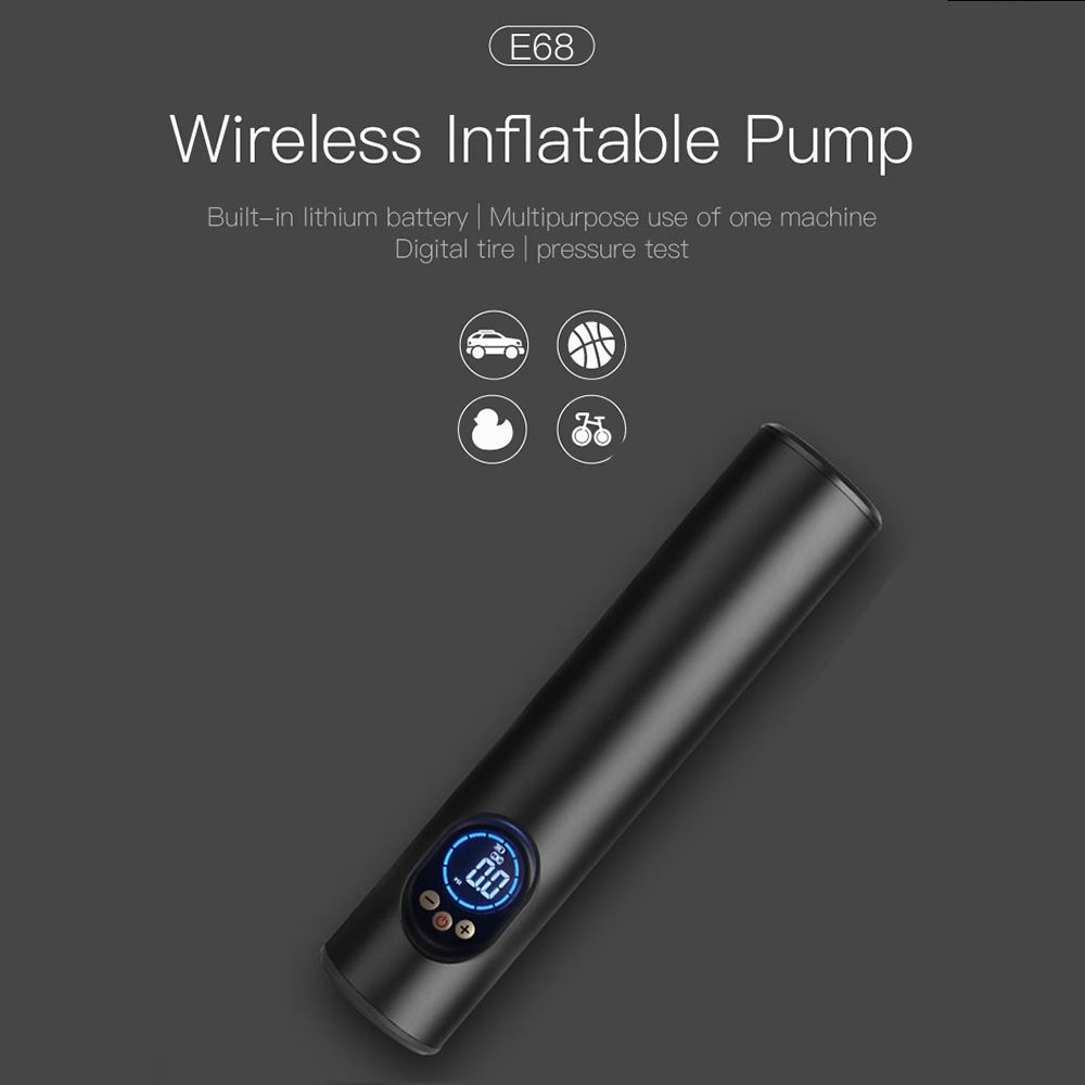 T068 Portable No-Wire Intelligent Inflator Pump Upgraded High Definition Large Screen Flashlight Inflator Pump