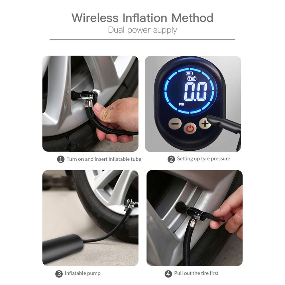 T068 Portable No-Wire Intelligent Inflator Pump Upgraded High Definition Large Screen Flashlight Inflator Pump