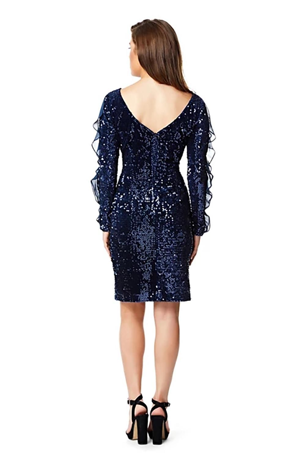 Sequin Frilled Long Sleeve Knee Length Dress