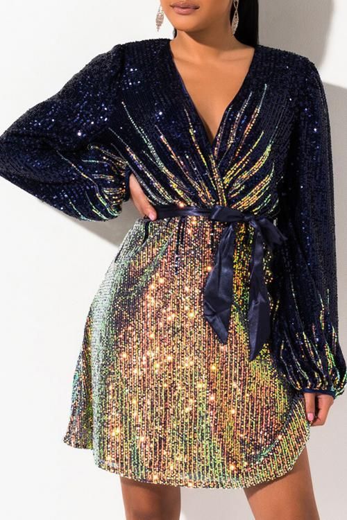 People Be Talking Sequin Long Sleeve Mini Dress