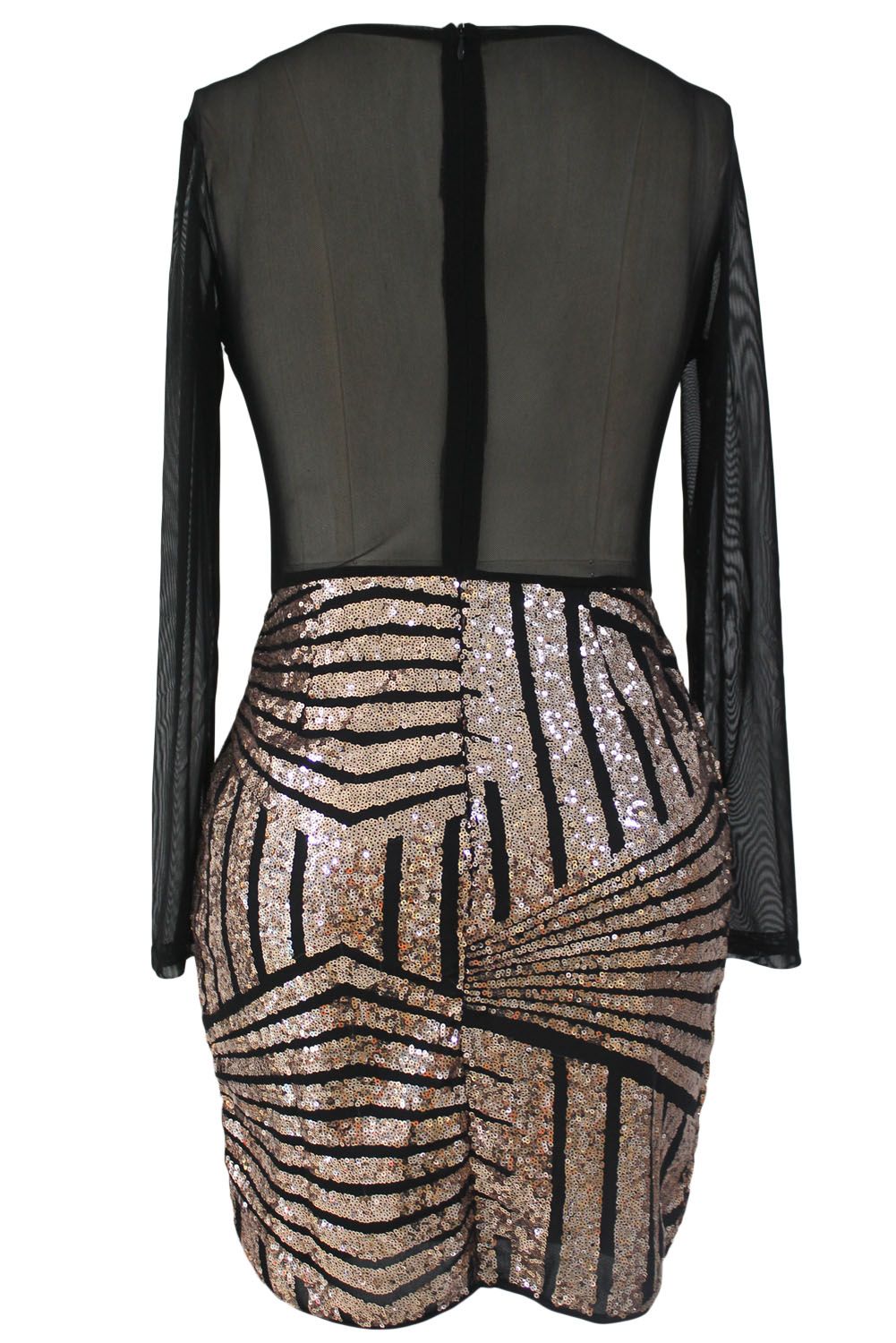 Long Sleeves Mesh Shadow Sequin Bottom Dress