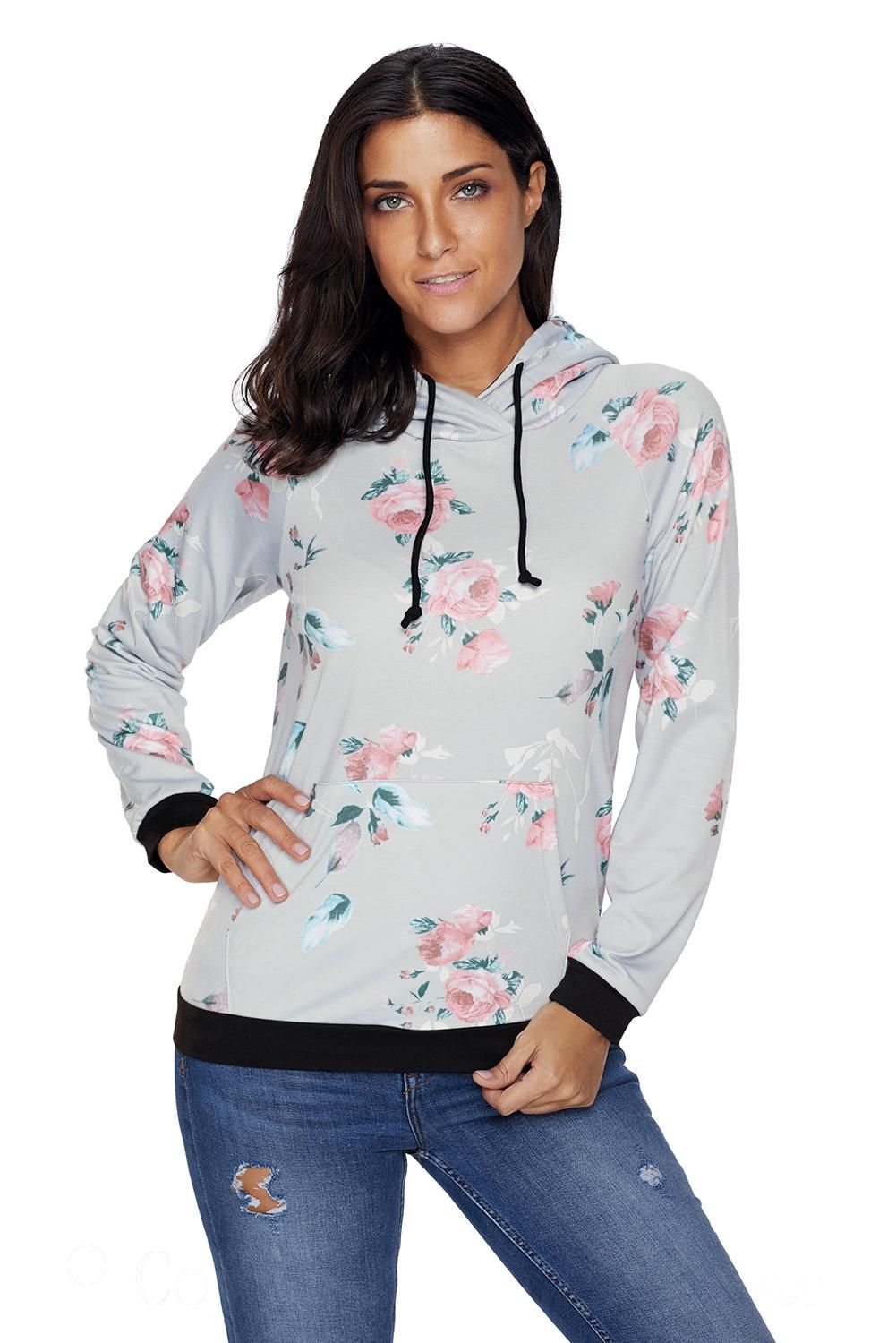Casual Floral Printed Hoodie