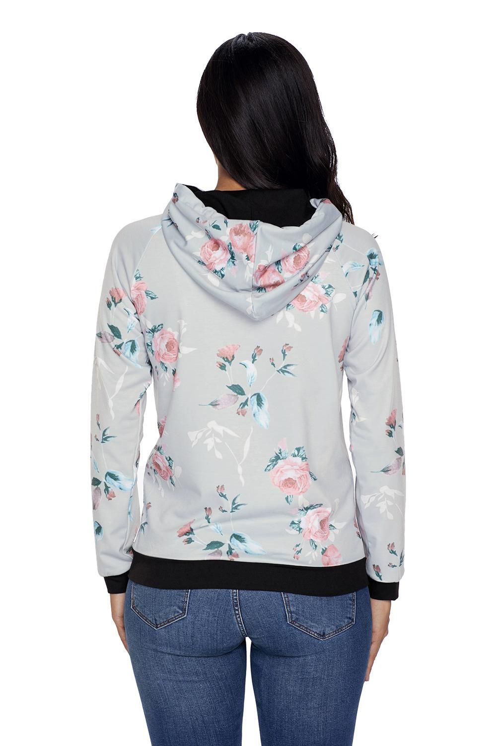 Casual Floral Printed Hoodie