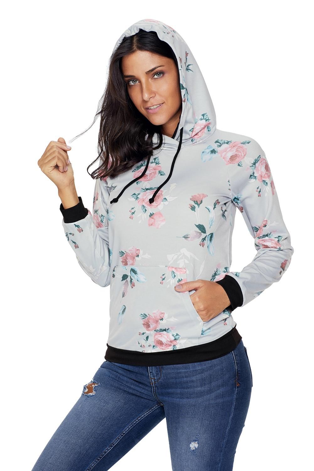Casual Floral Printed Hoodie