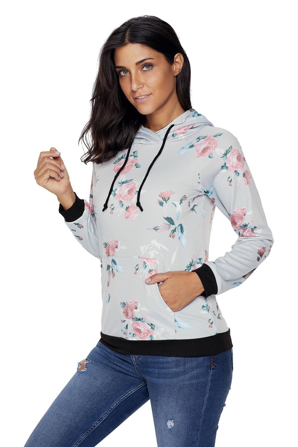 Casual Floral Printed Hoodie