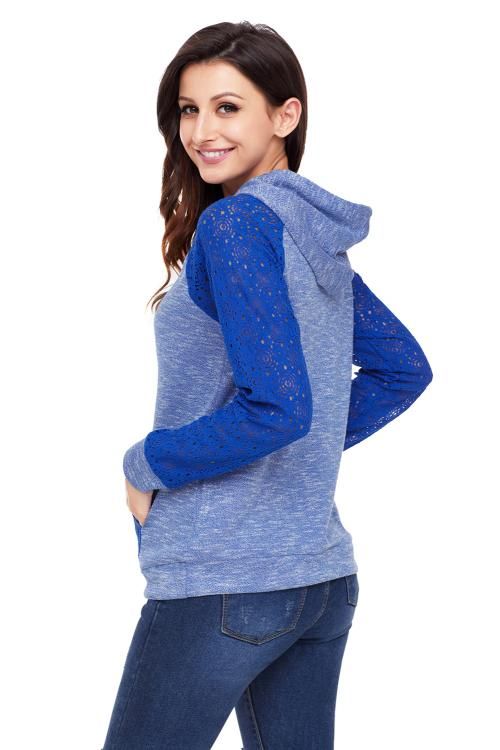 Royal Blue Lace Accent Kangaroo Pocket Hoodie