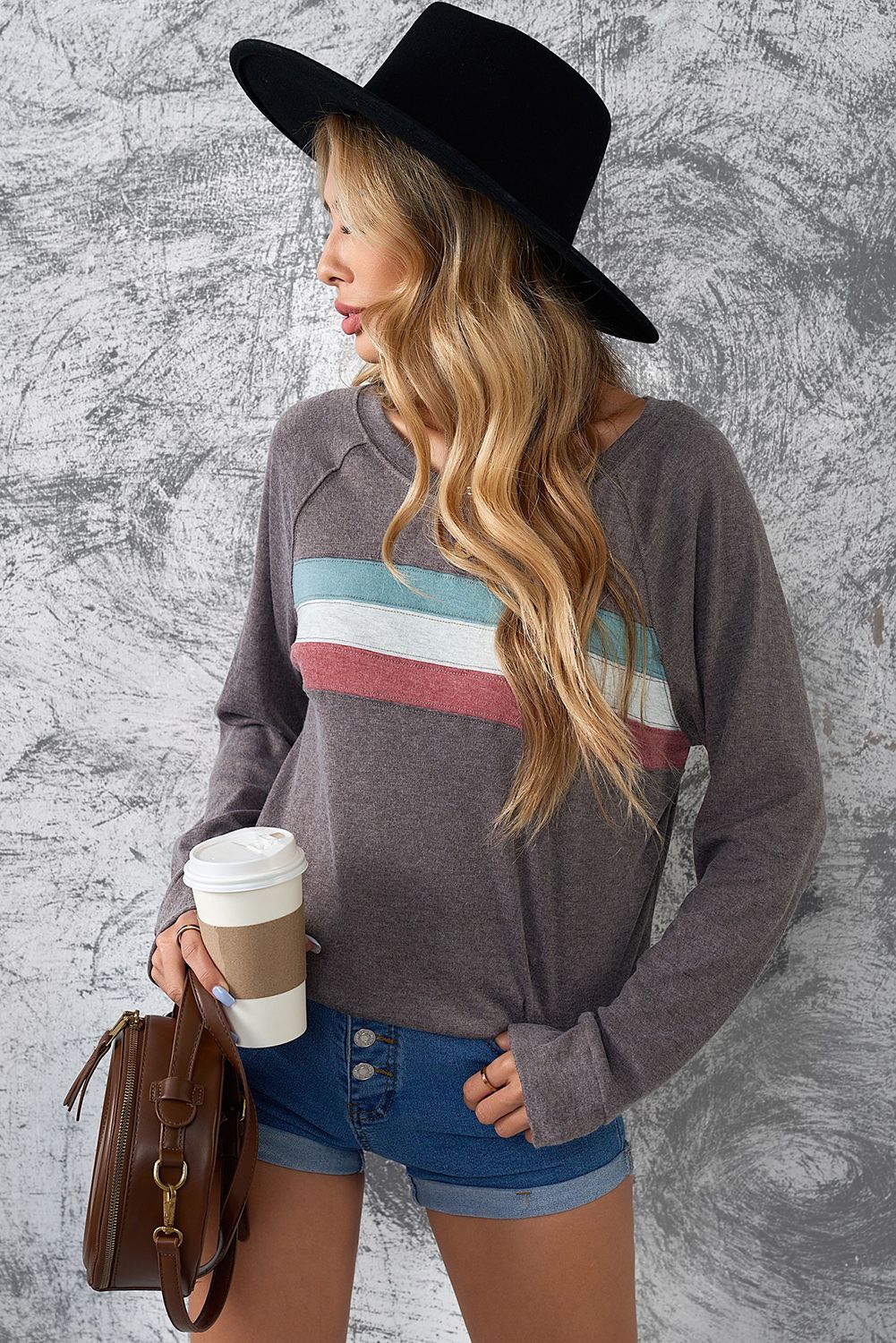 Dark Gray Contrast Stripes Pullover Sweatshirt