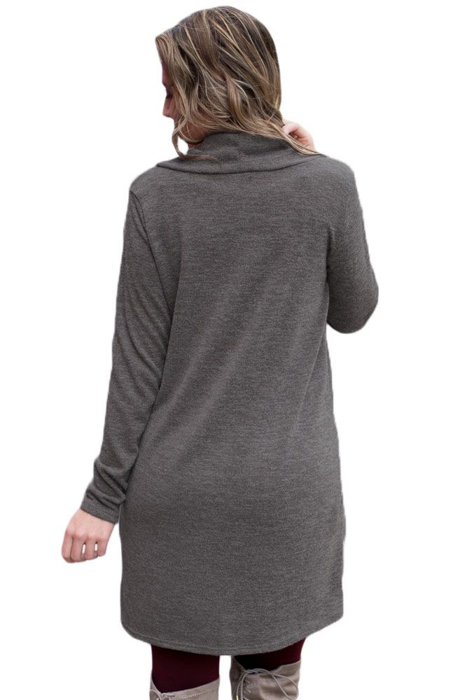 Grey Drawstring Cowl Neck Sweatshirt Dress