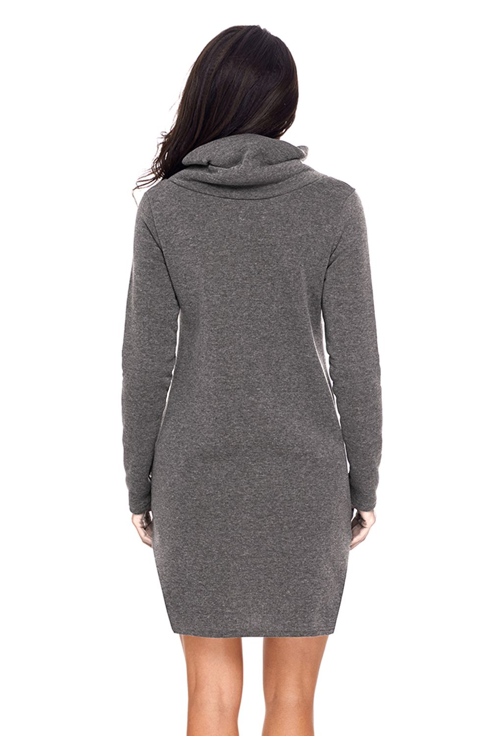 Grey Drawstring Cowl Neck Sweatshirt Dress