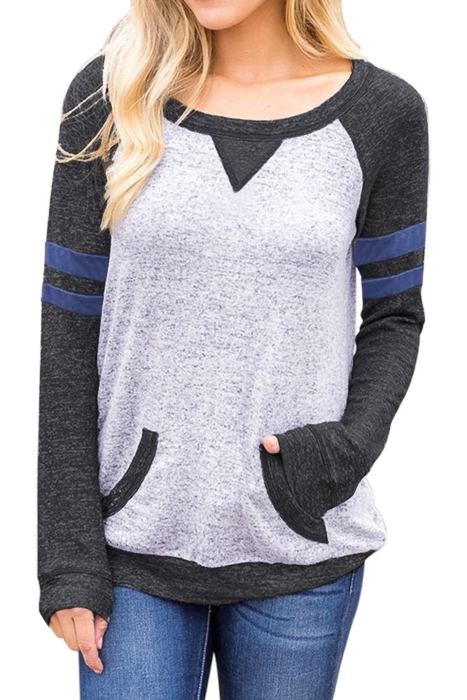 Contrast Stripes Black Sleeves Women Sweatshirt