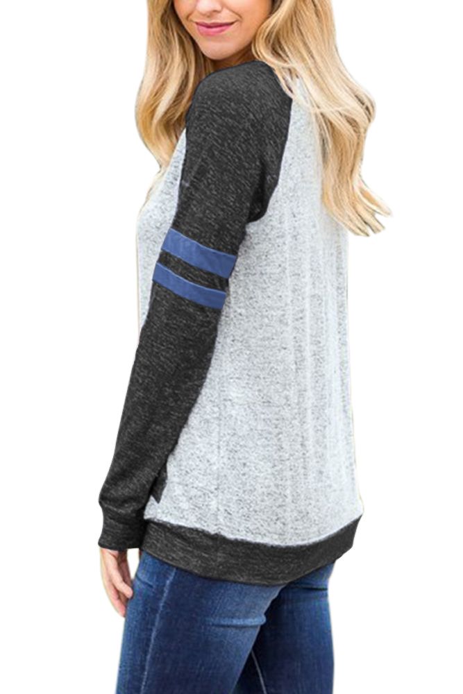 Contrast Stripes Black Sleeves Women Sweatshirt