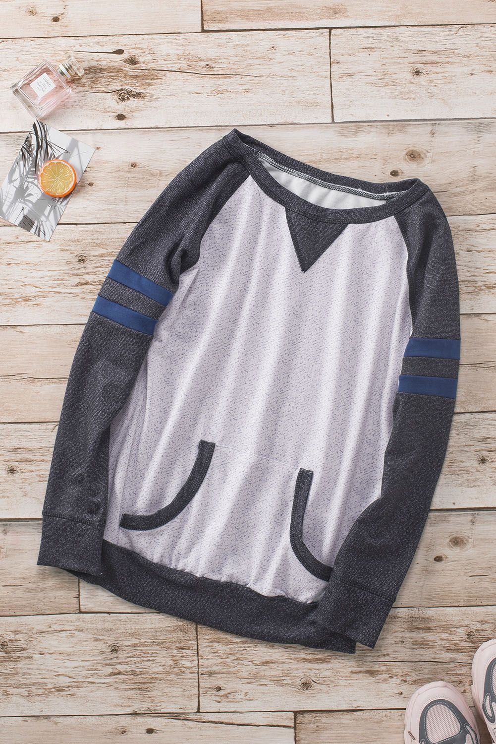 Contrast Stripes Black Sleeves Women Sweatshirt