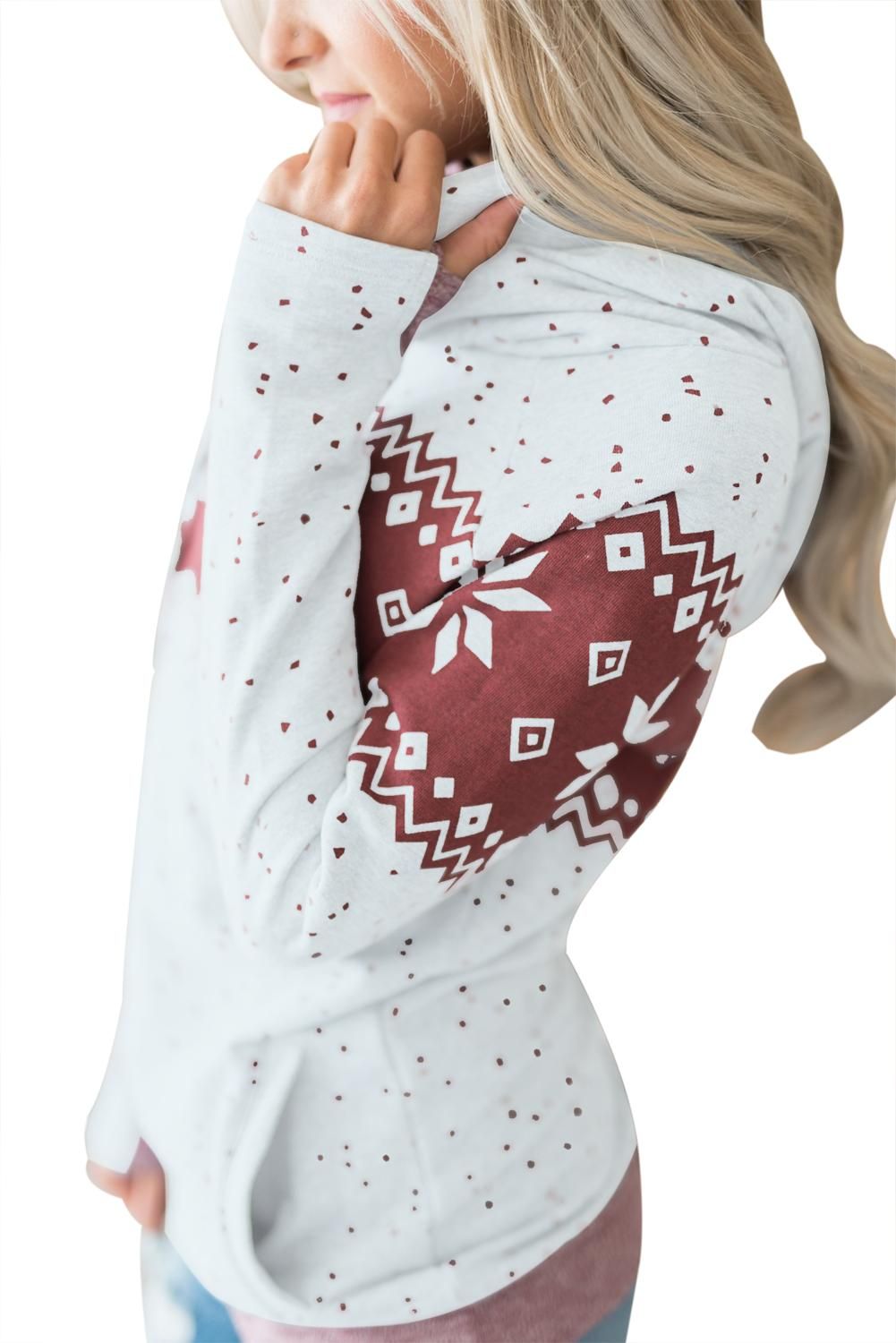 White Double Hood Snowfall Print Sweatshirt