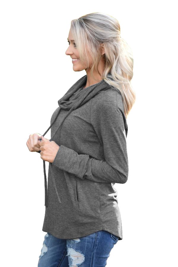 Charcoal Drawstring Cowl Neck Sweatshirt