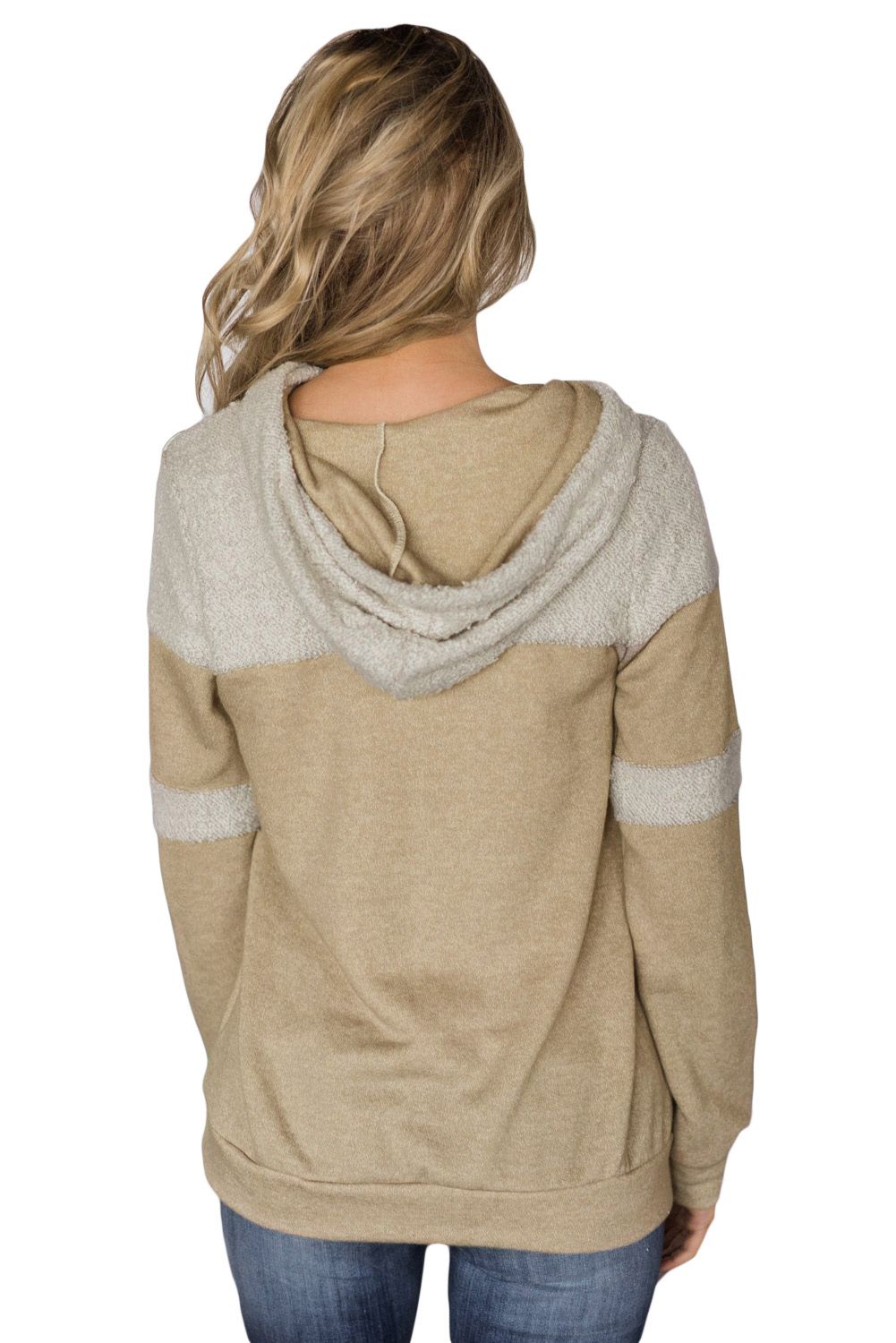 Stylish Apricot Patchwork Hoodie with Pockets
