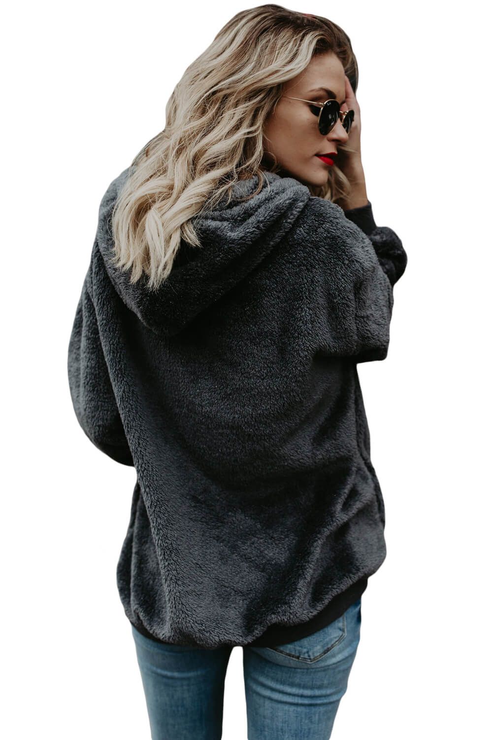 Dark Gray Warm Furry Pullover Hoodie