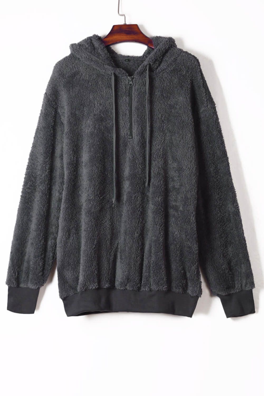Dark Gray Warm Furry Pullover Hoodie