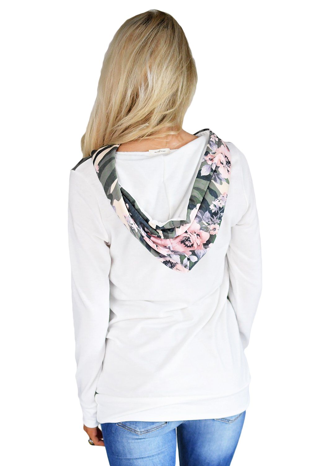 White Kangaroo Pocket Floral Hoodie