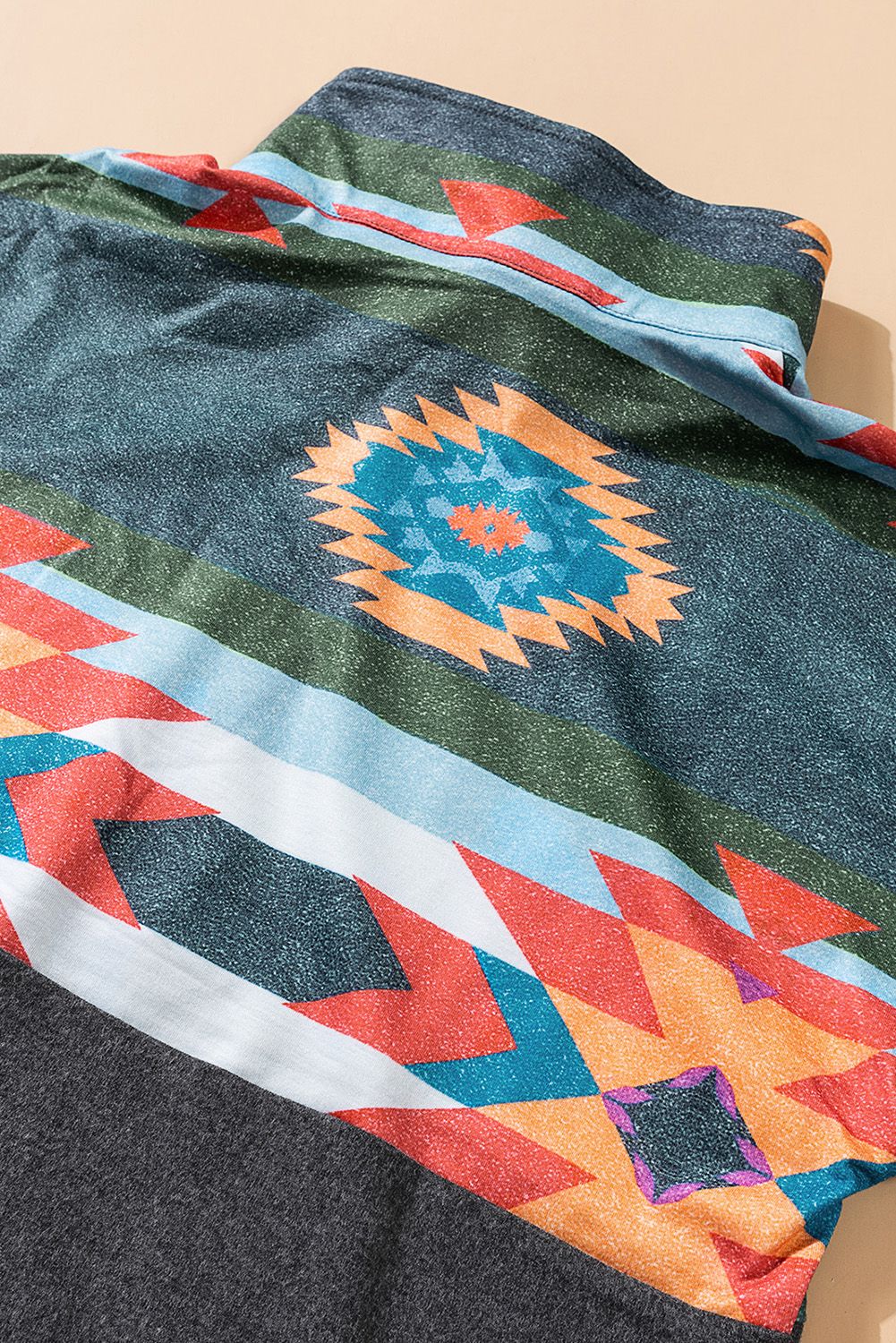 Aztec Print Atop Charcoal Pullover Sweatshirt