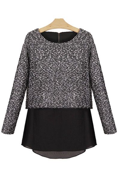 Heather Grey Sweatshirt with Black Chiffon Hem