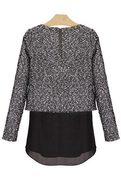Heather Grey Sweatshirt with Black Chiffon Hem
