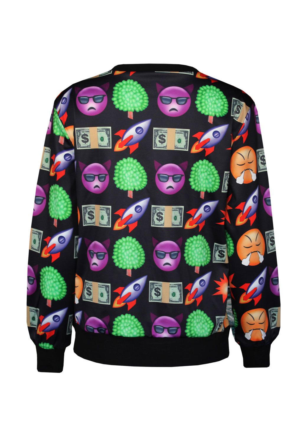 Fashion Emoji Print Black Women Sweatshirt