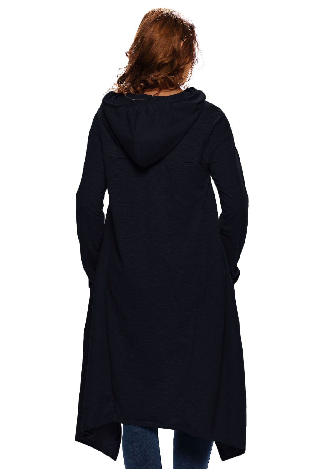 Navy Blue Plain Drawstring Irregular Oversize Hoodie