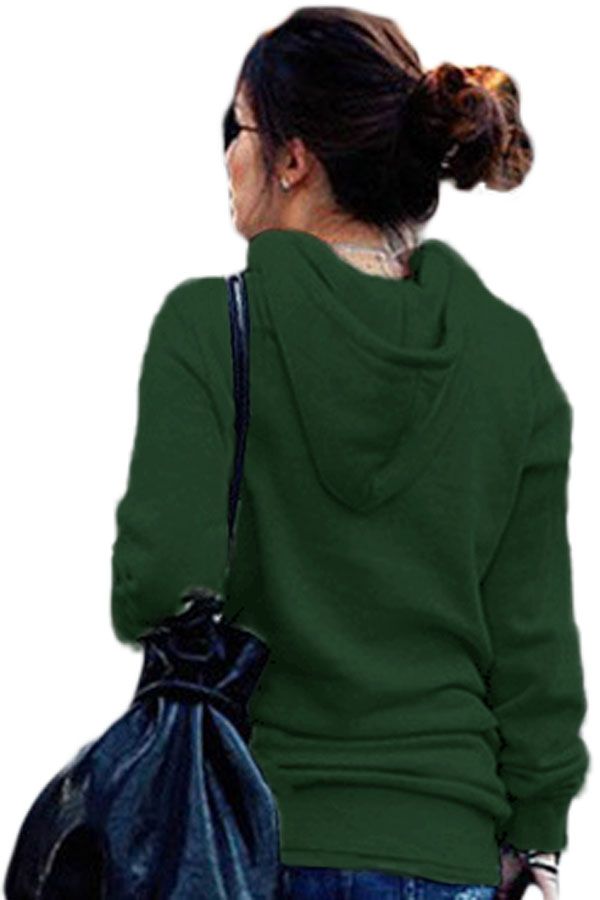 Green Button Zip Detail Warm Pocket Hoodie