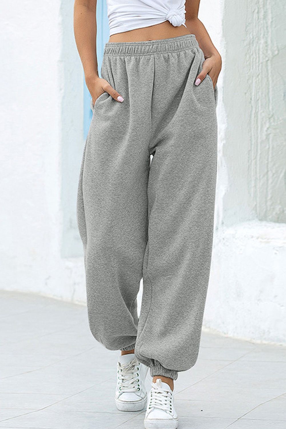 Gray Casual Loose High Waist Jogger Sweatpants