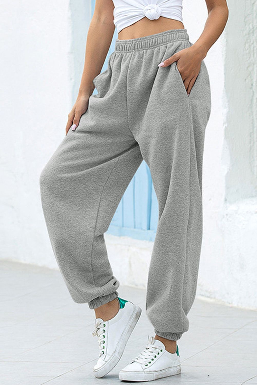 Gray Casual Loose High Waist Jogger Sweatpants