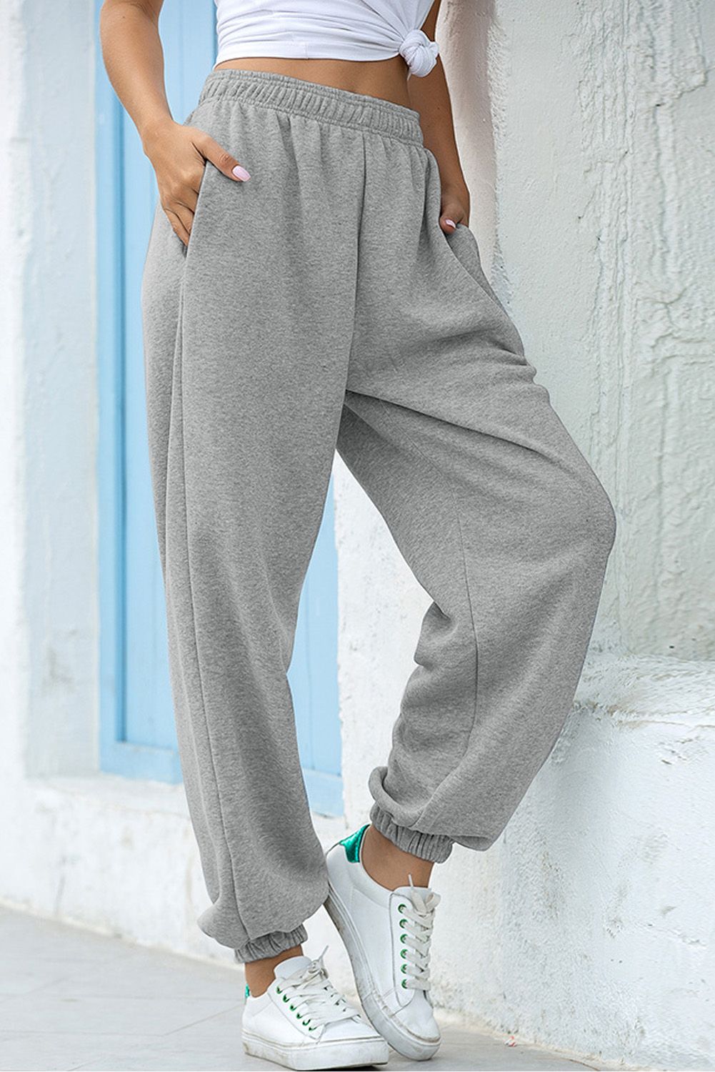 Gray Casual Loose High Waist Jogger Sweatpants