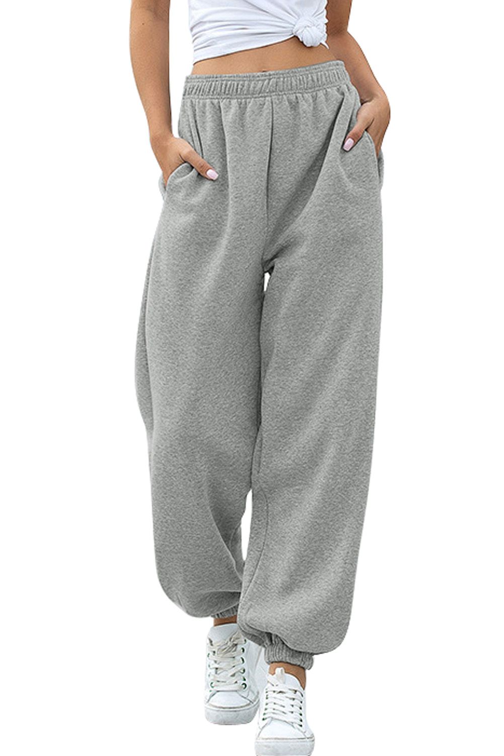 Gray Casual Loose High Waist Jogger Sweatpants