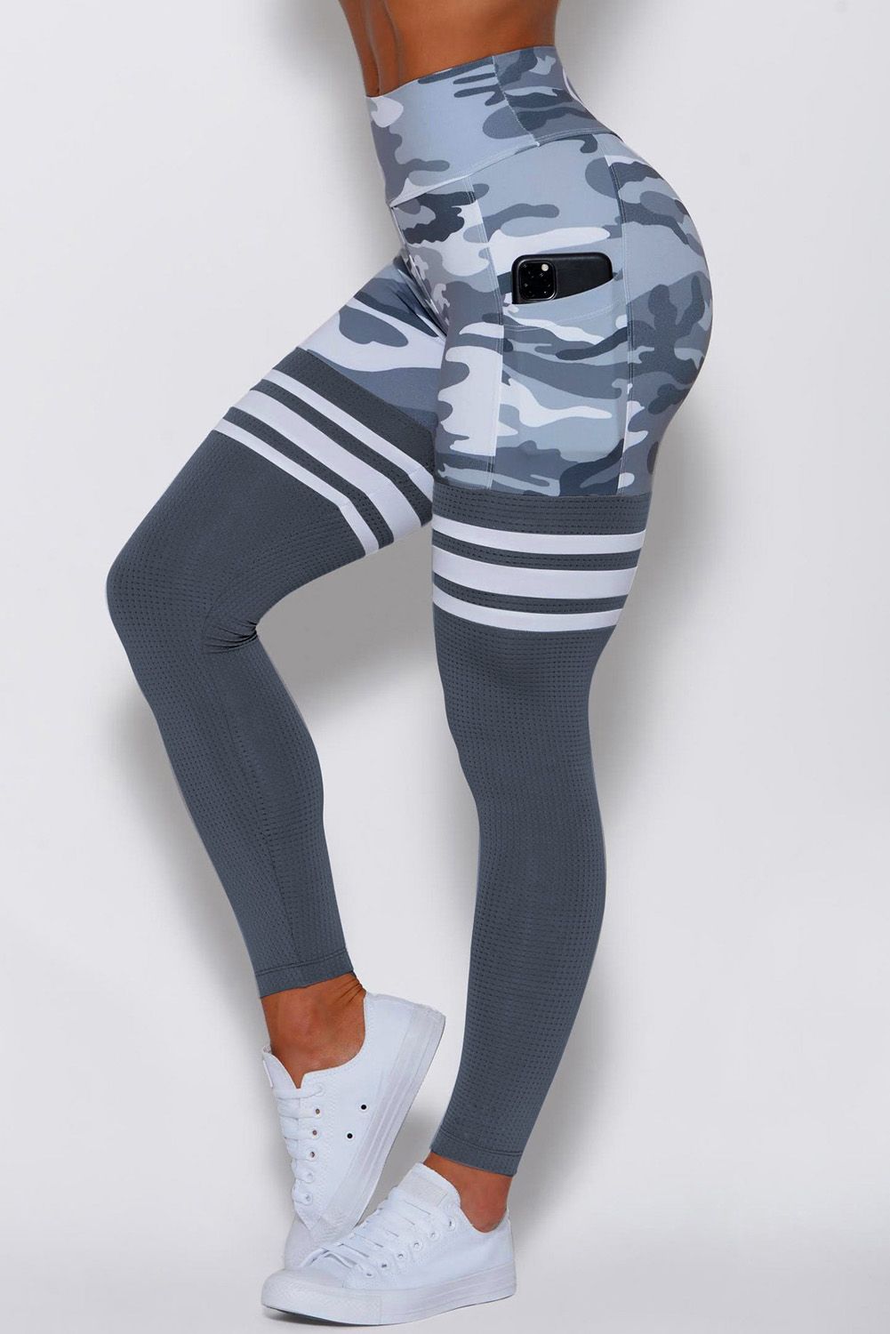 Gray Camo Print Striped Sport Pants