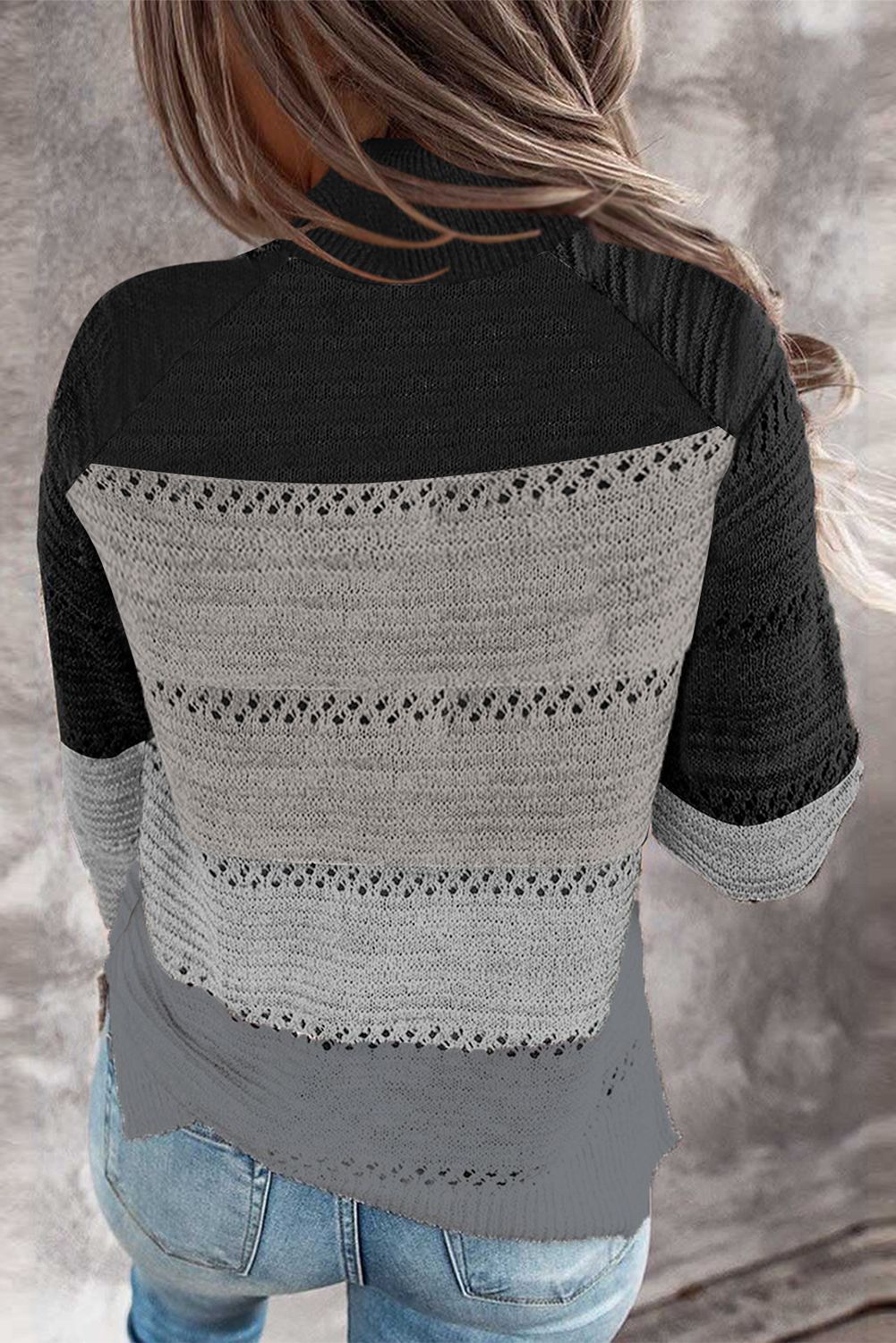 Black Highlight Colorblock Turtleneck Pullover Sweater
