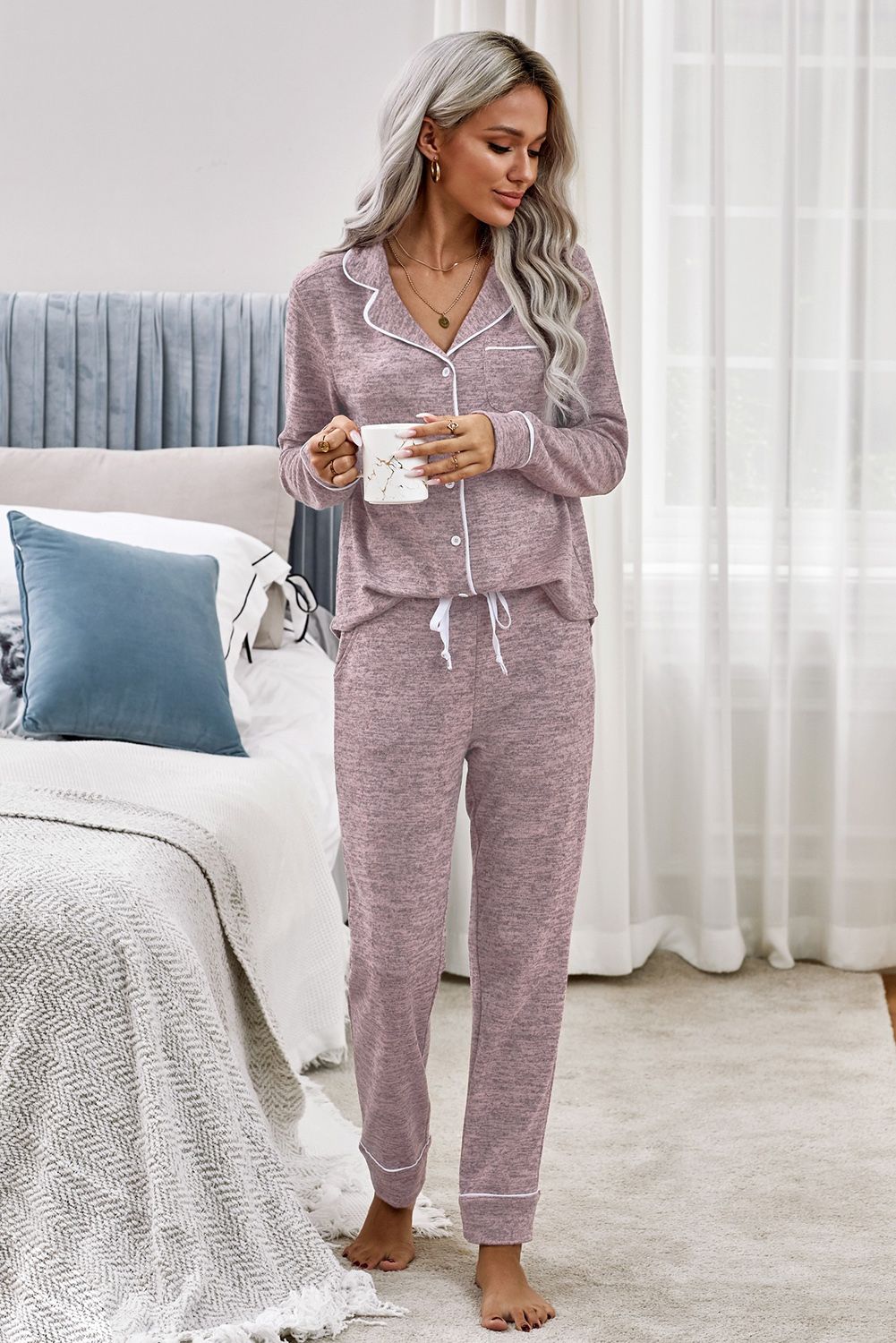 Pink Sound Asleep Button Pajama Set
