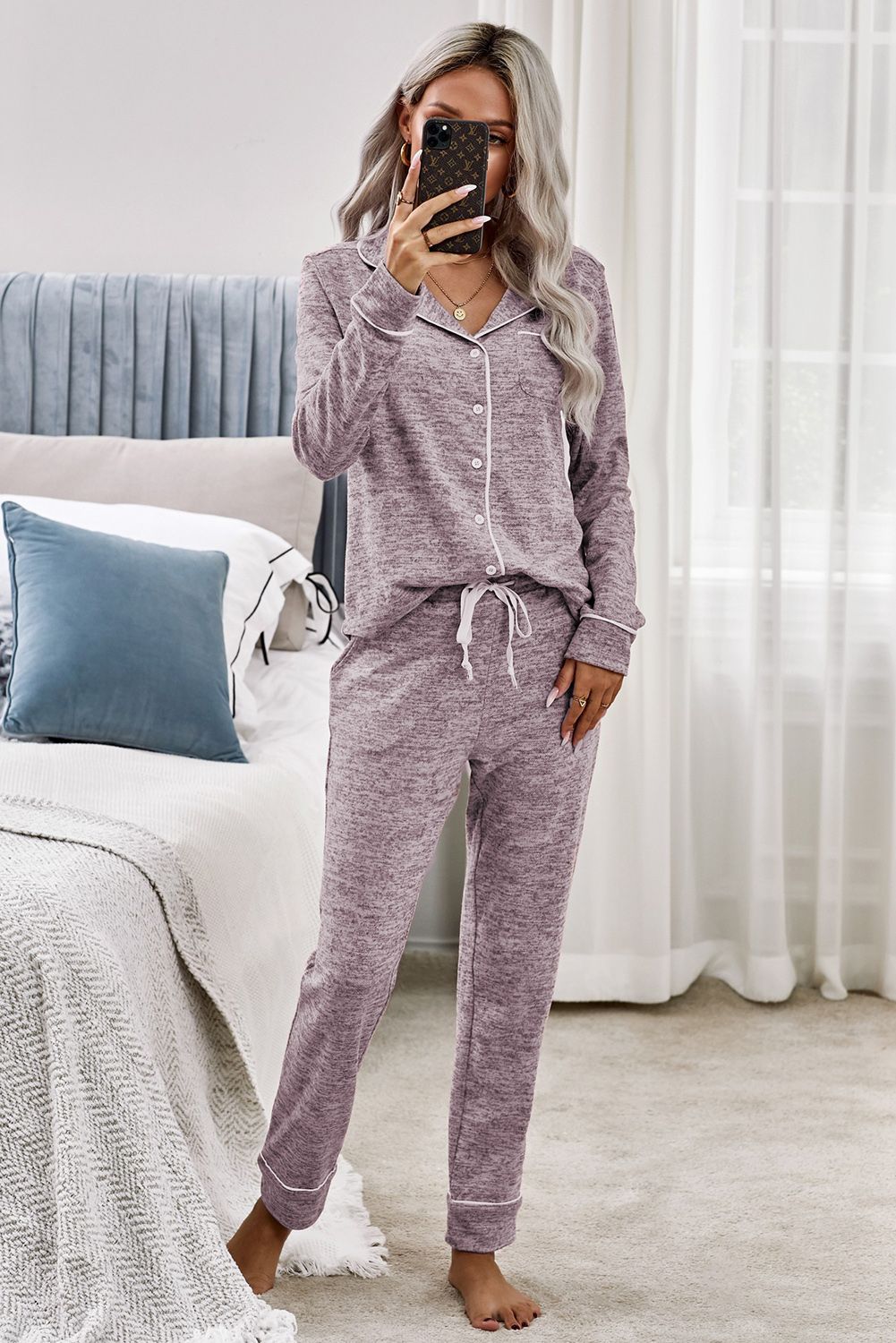 Pink Sound Asleep Button Pajama Set