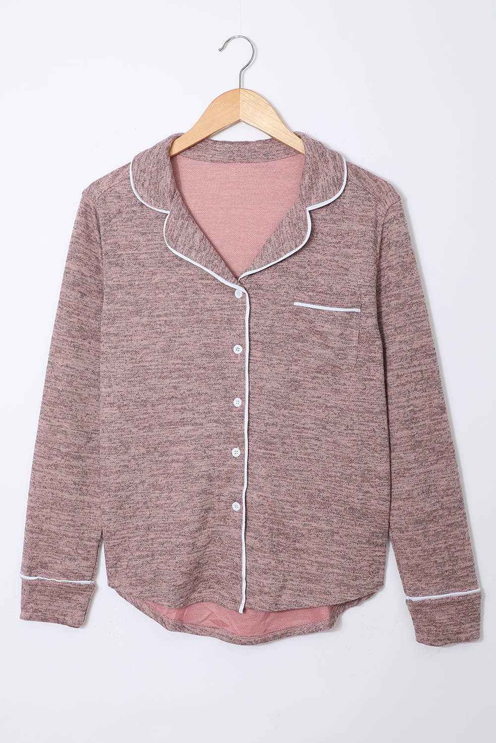 Pink Long Sleeve Drawstring Button Loungewear