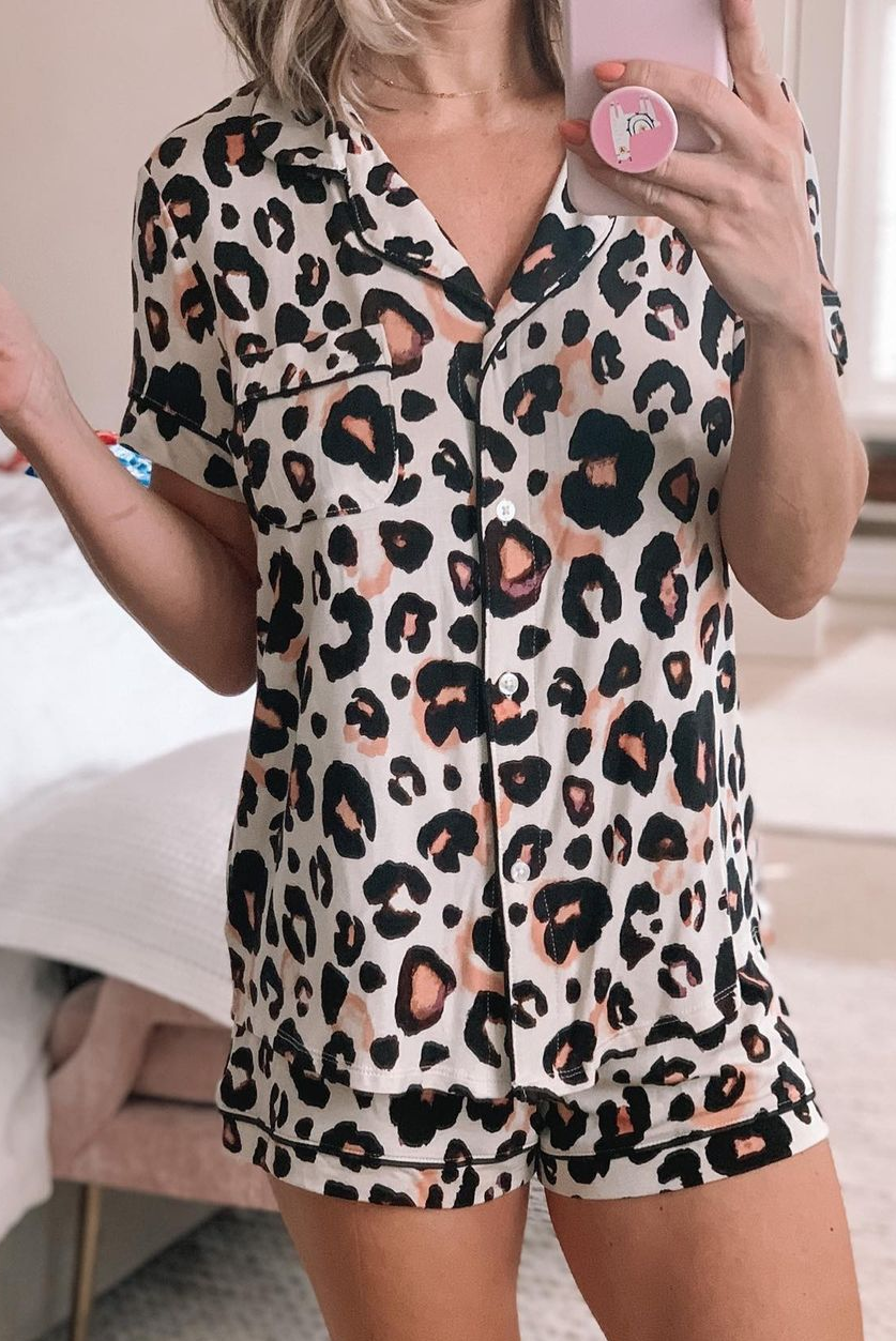 Leopard Short Sleeves Pajamas Set