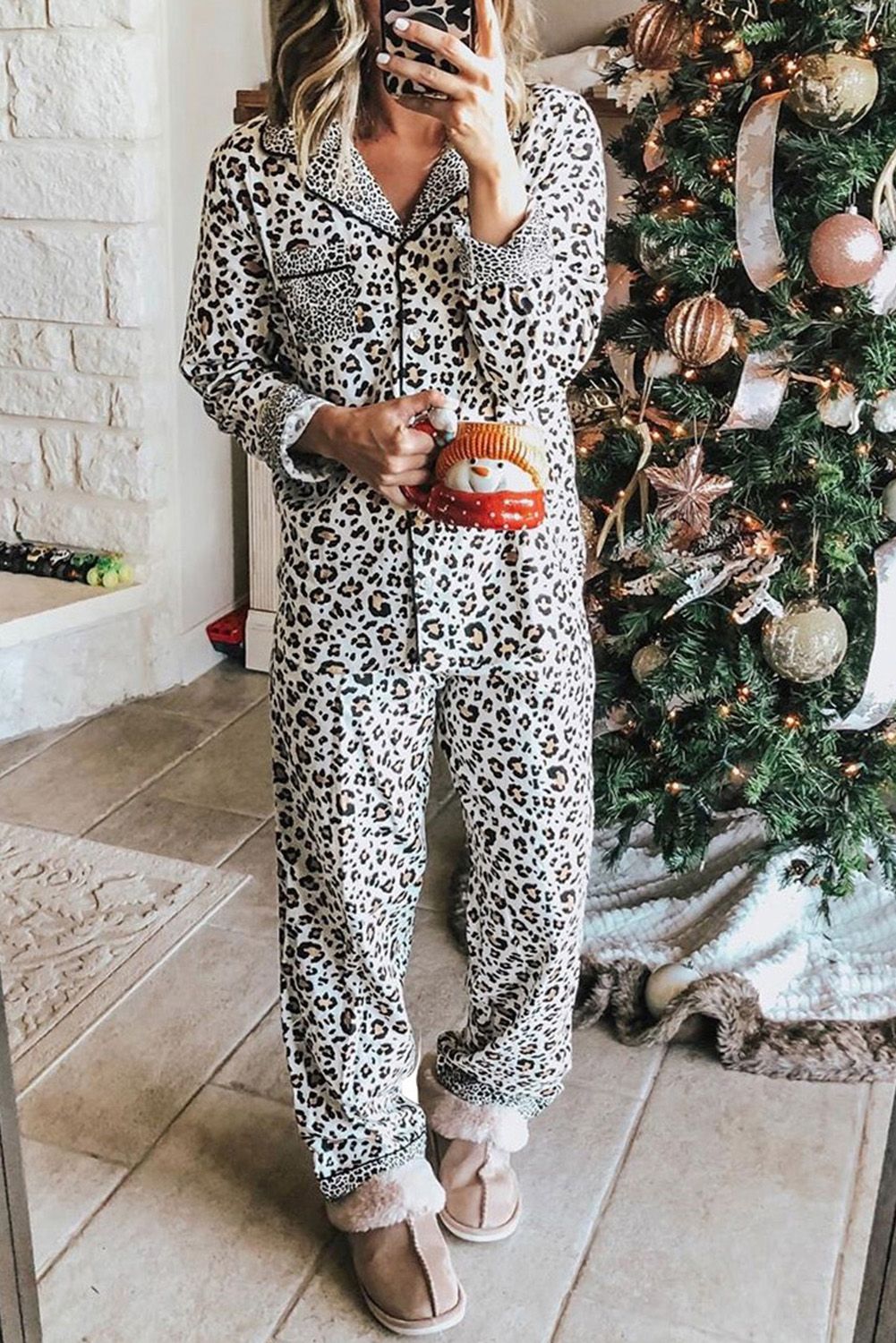 Leopard Print Long Sleeve Two Pieces Loungewear
