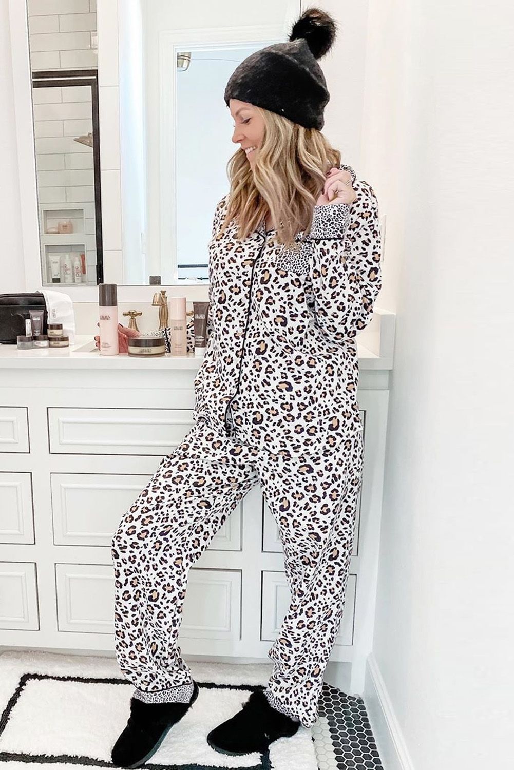 Leopard Print Long Sleeve Two Pieces Loungewear