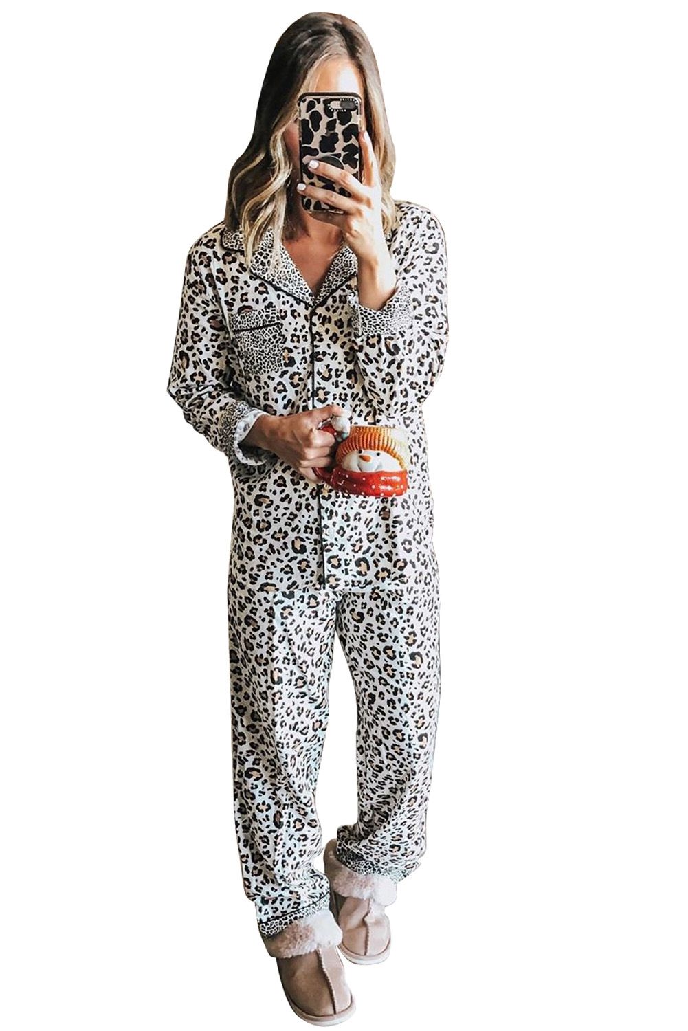 Leopard Print Long Sleeve Two Pieces Loungewear