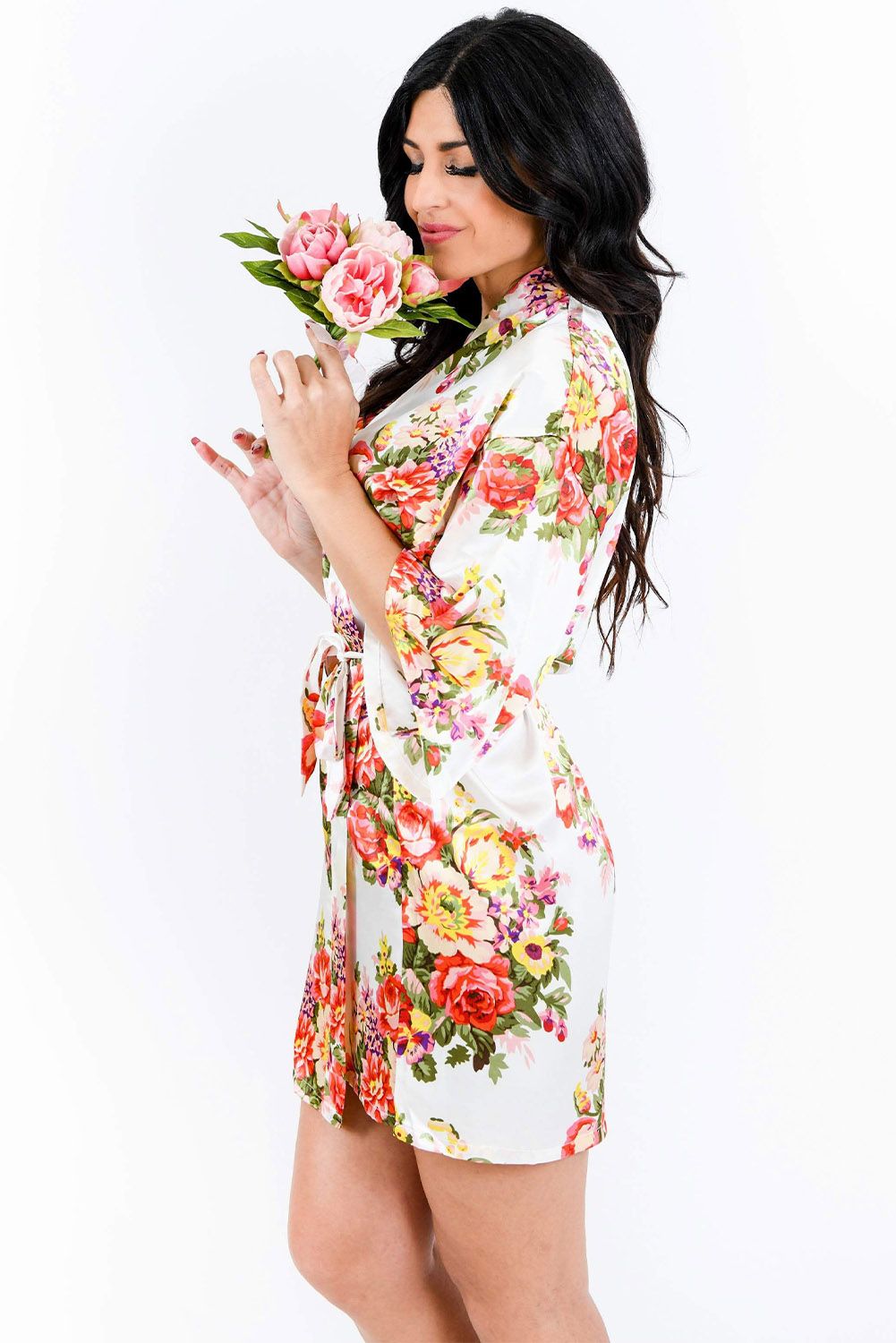 White Floral Bundles Robe with Belt